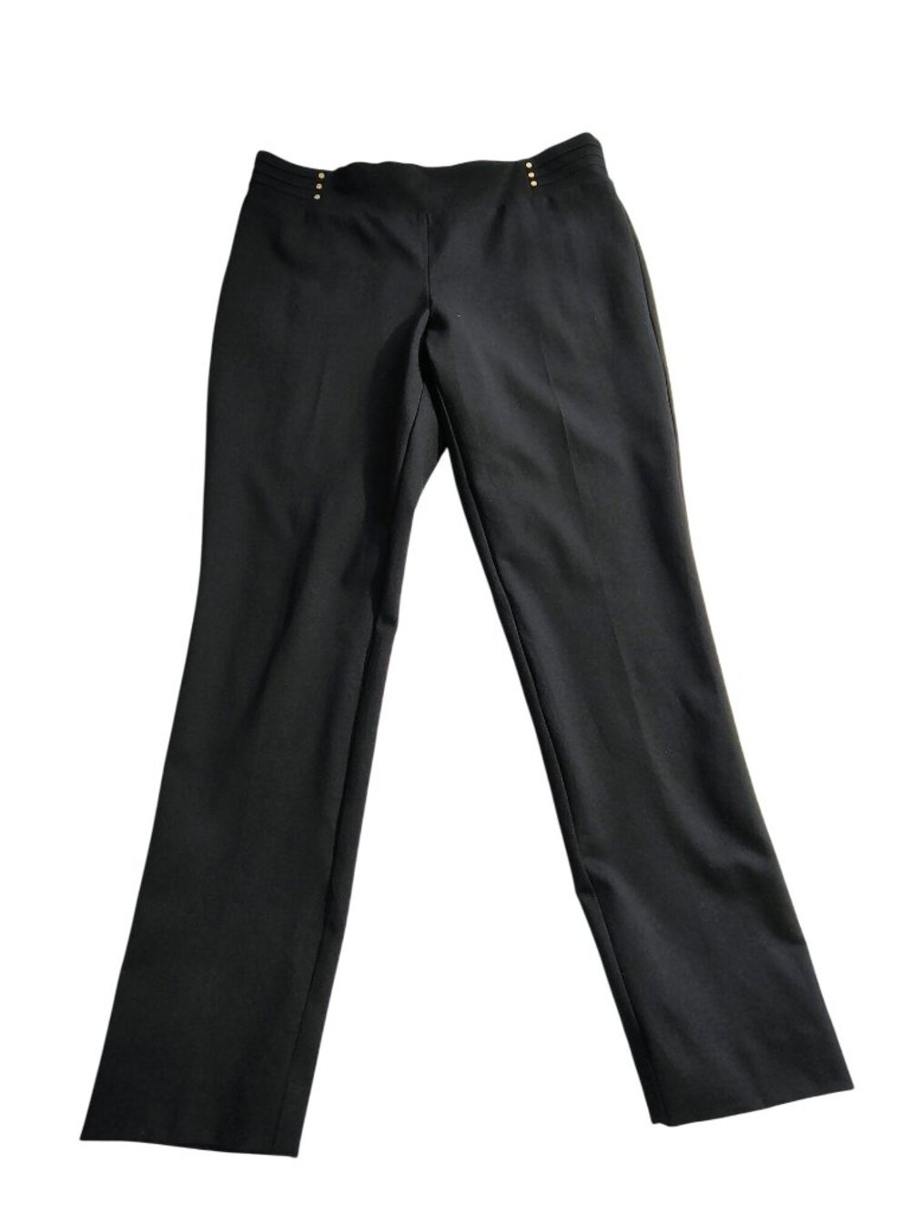 Anne Klein Womens Casual Black Slim-Fit Pants Size L With Gold Logo Detail